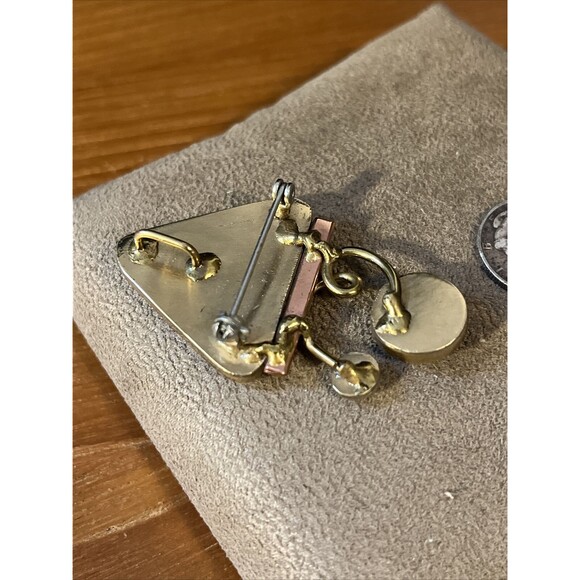 Vintage  Mid century Modern brooch pin Pendant Atomic Style gold tone Faux Onyx - Picture 7 of 7